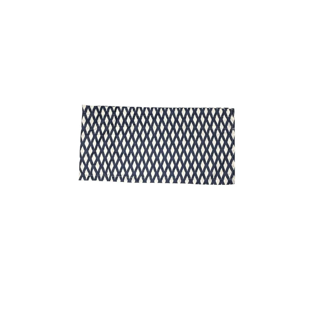 1 Single Diamond Print Valance Short Curtain in Navy Blue & Cream X Pattern